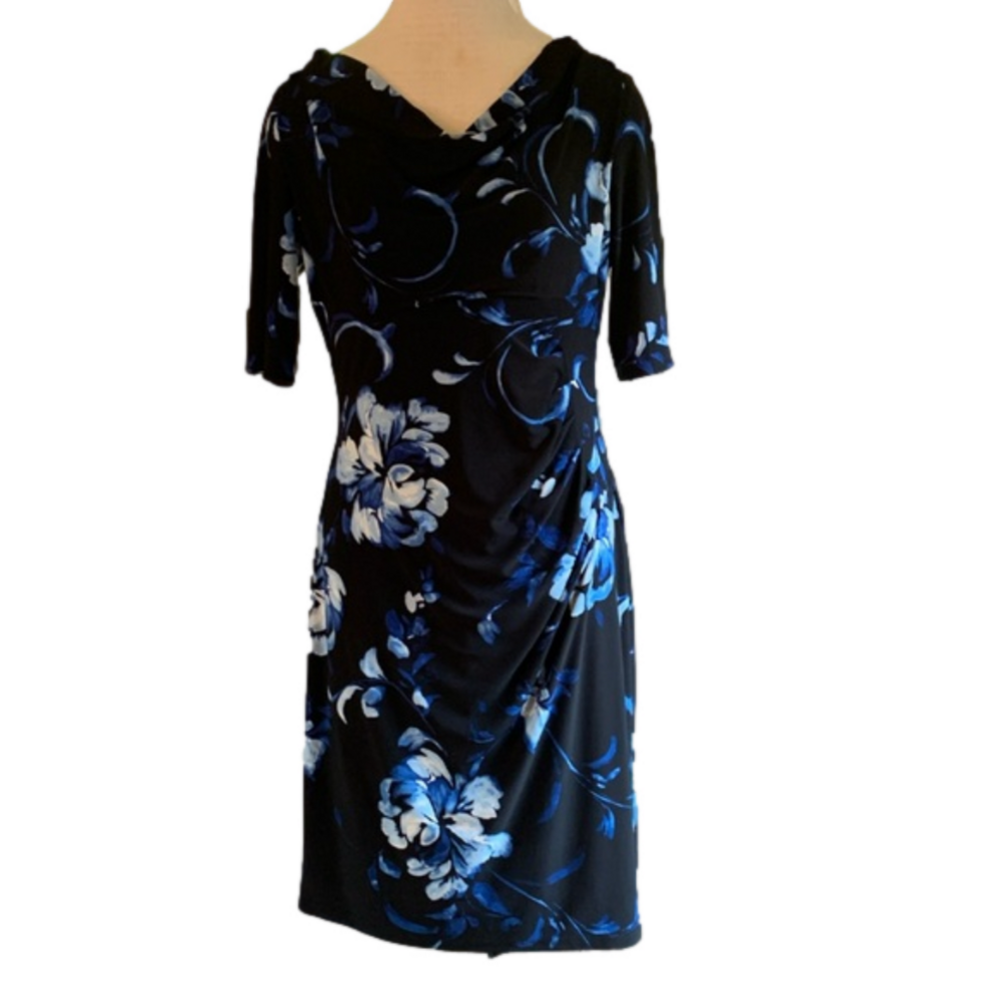 Lauren Ralph Lauren sz 12 black with blue floral short  sleeve dress